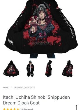 Itachi Uchiha Shinobi Shippuden Dream Cloak Coat - Black & Red